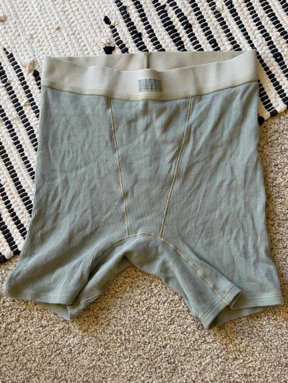SKIMS Ribbed Sage Green High-Waist Sculpting Shorts
